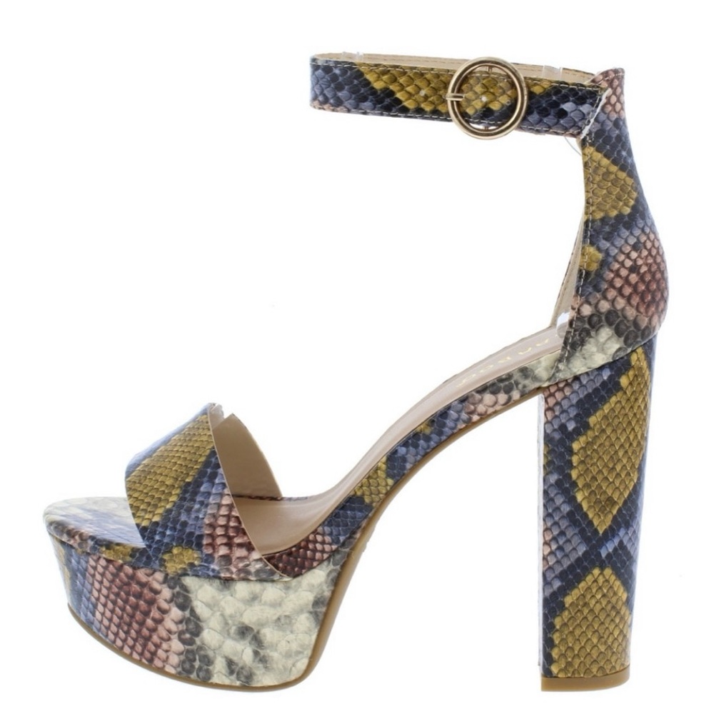 Platform snake print heels